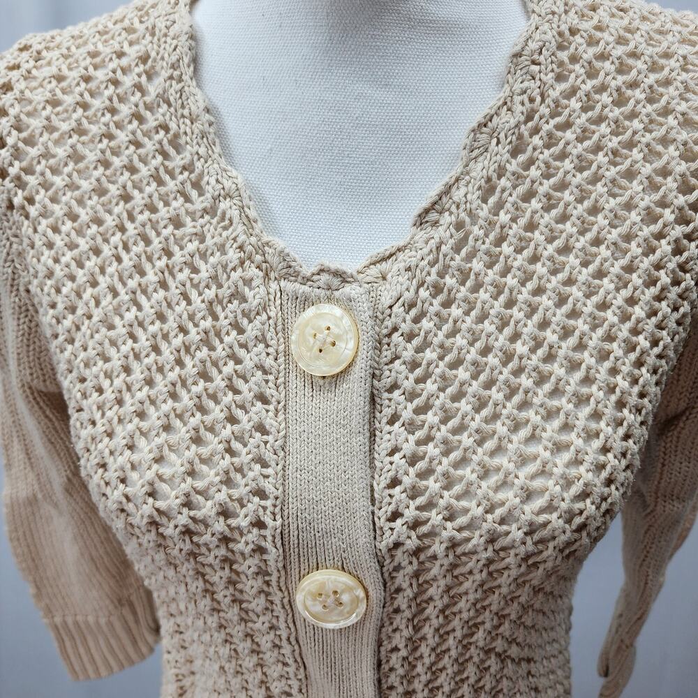 GAP Sweater Women’s Small/Med Tan Button-Up Cardigan Open Knit Sheer Lightweight - Picture 3 of 11